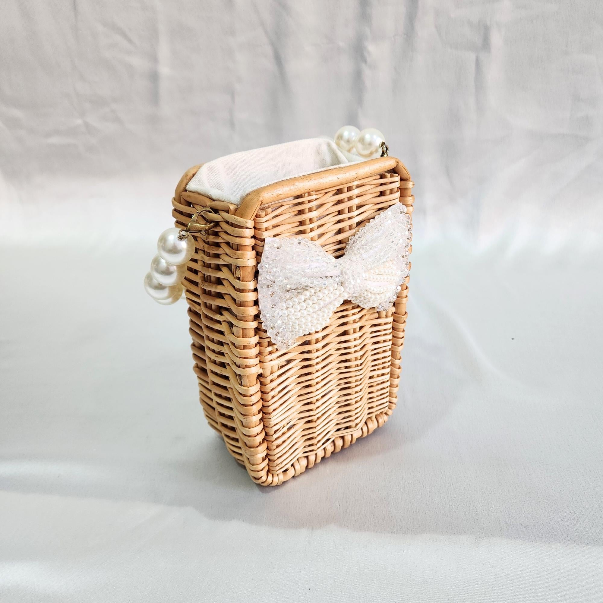 Wooden Rattan Bag with Pearl Sling