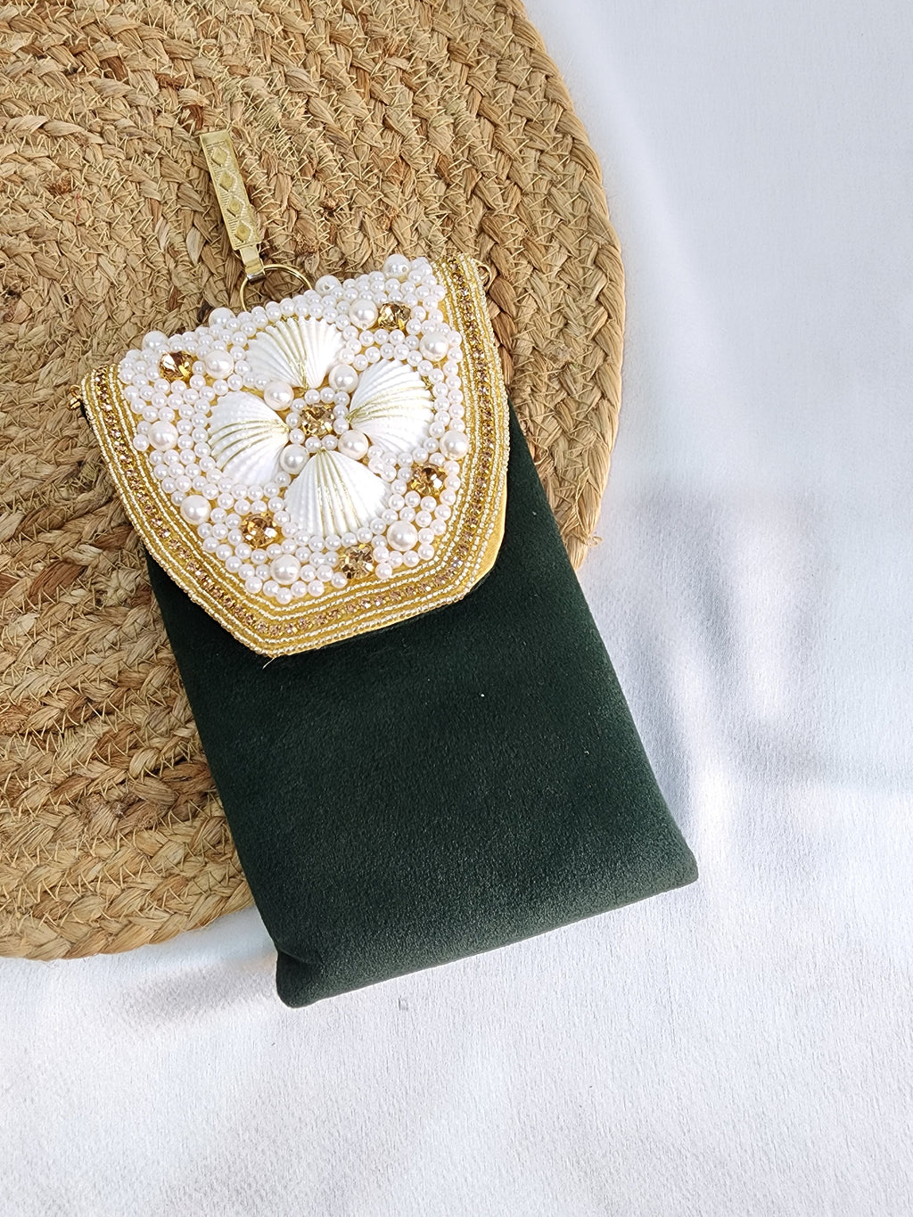 Velvet Crossbody Cell Phone sling  Bag - Green