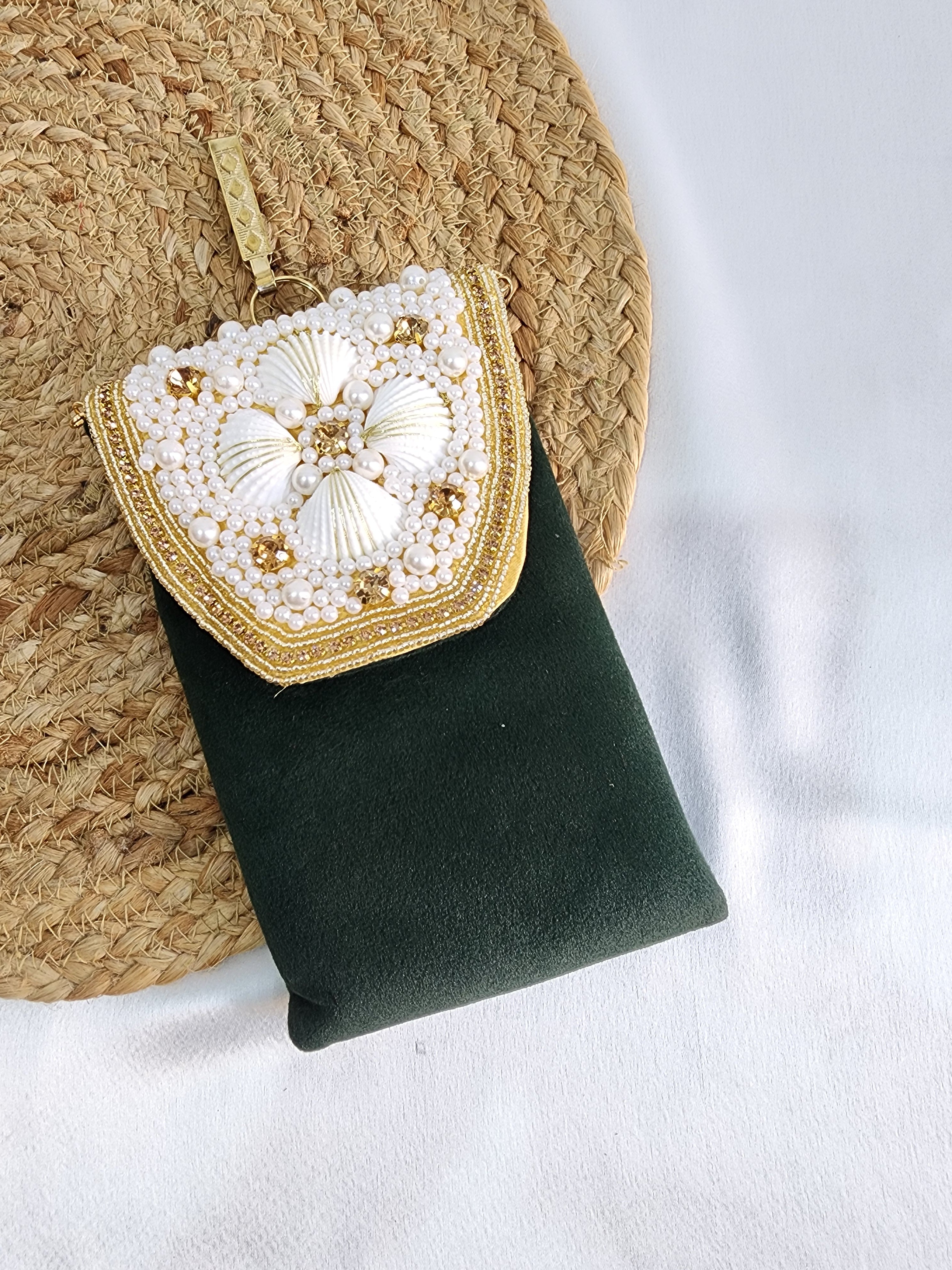 Velvet Crossbody Cell Phone sling  Bag - Green