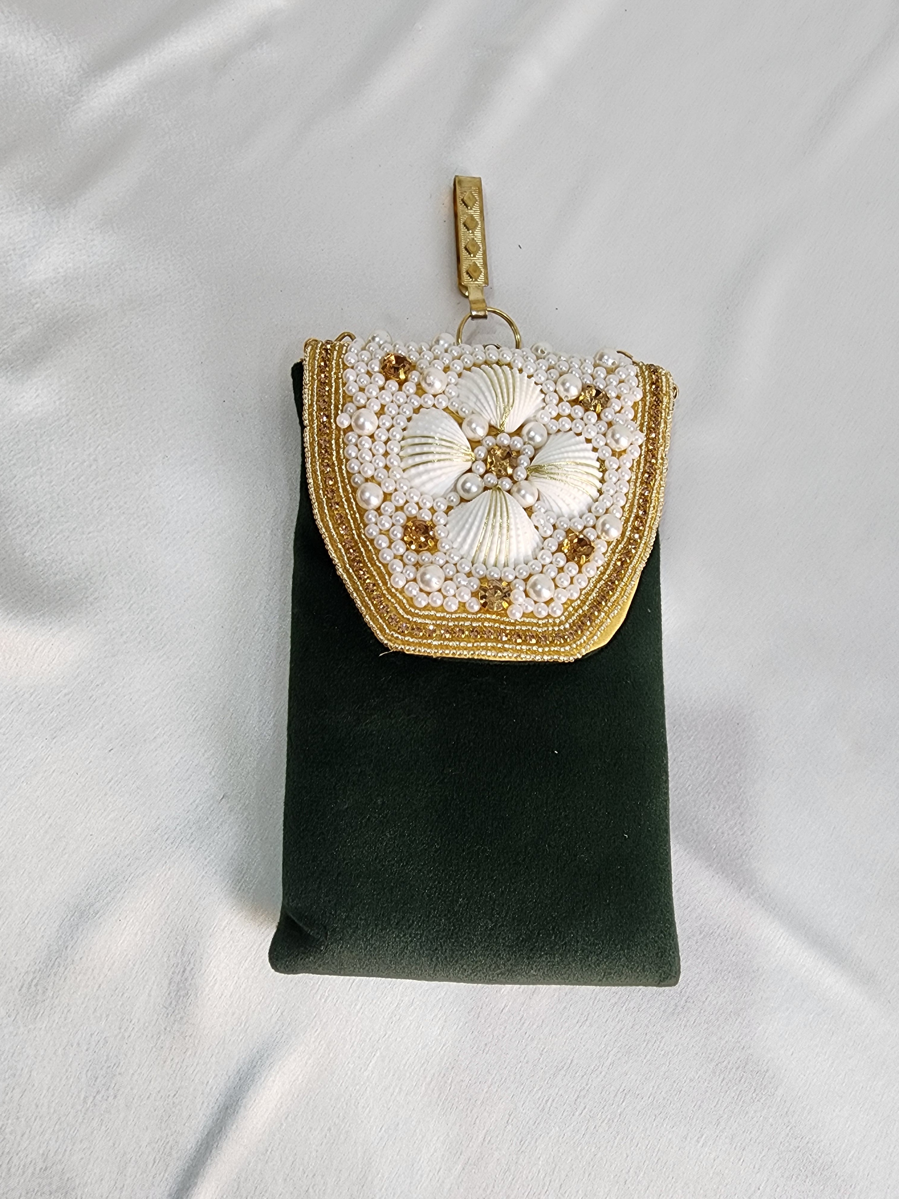 Velvet Crossbody Cell Phone sling  Bag - Green