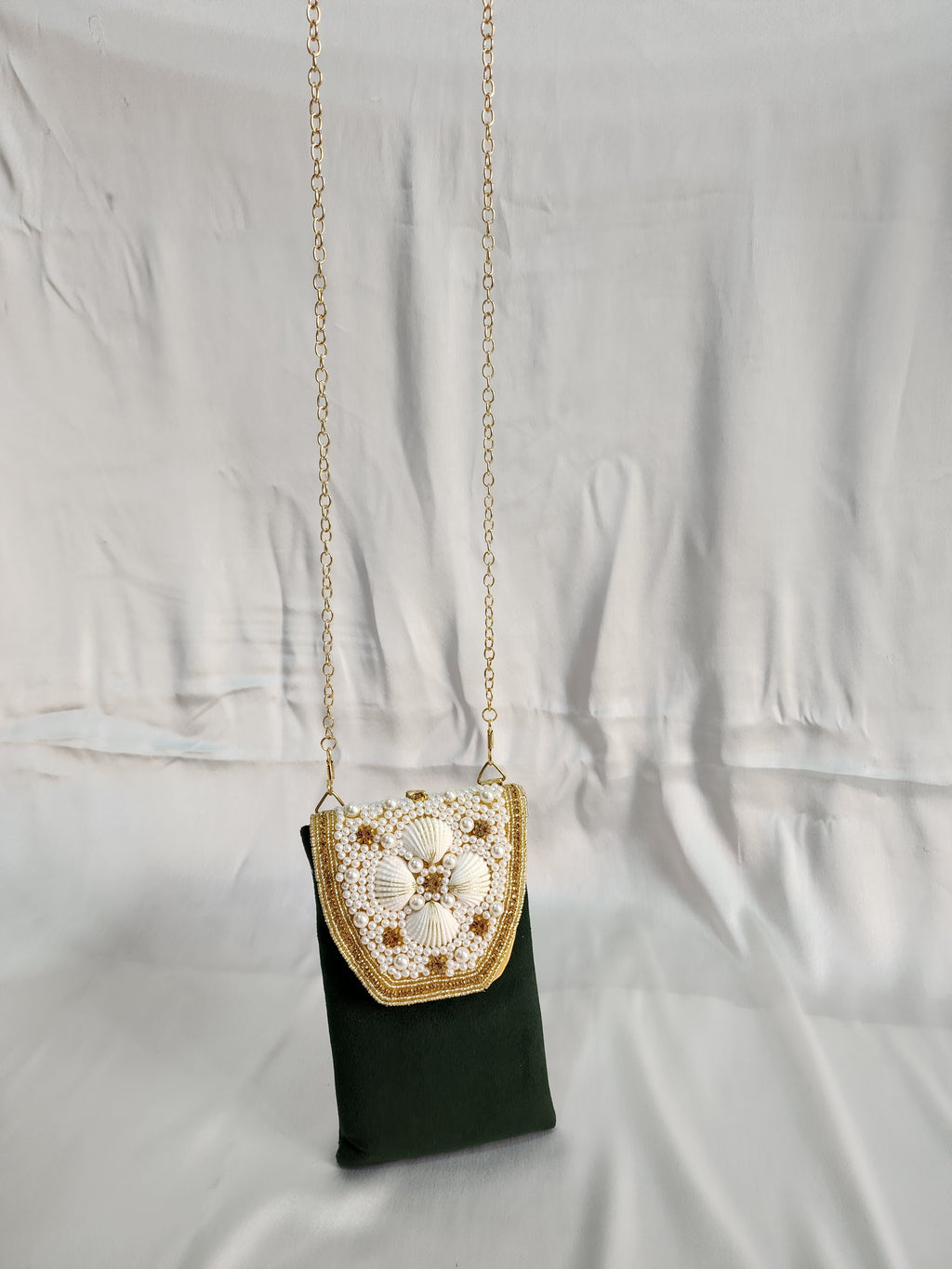 Velvet Crossbody Cell Phone sling  Bag - Green