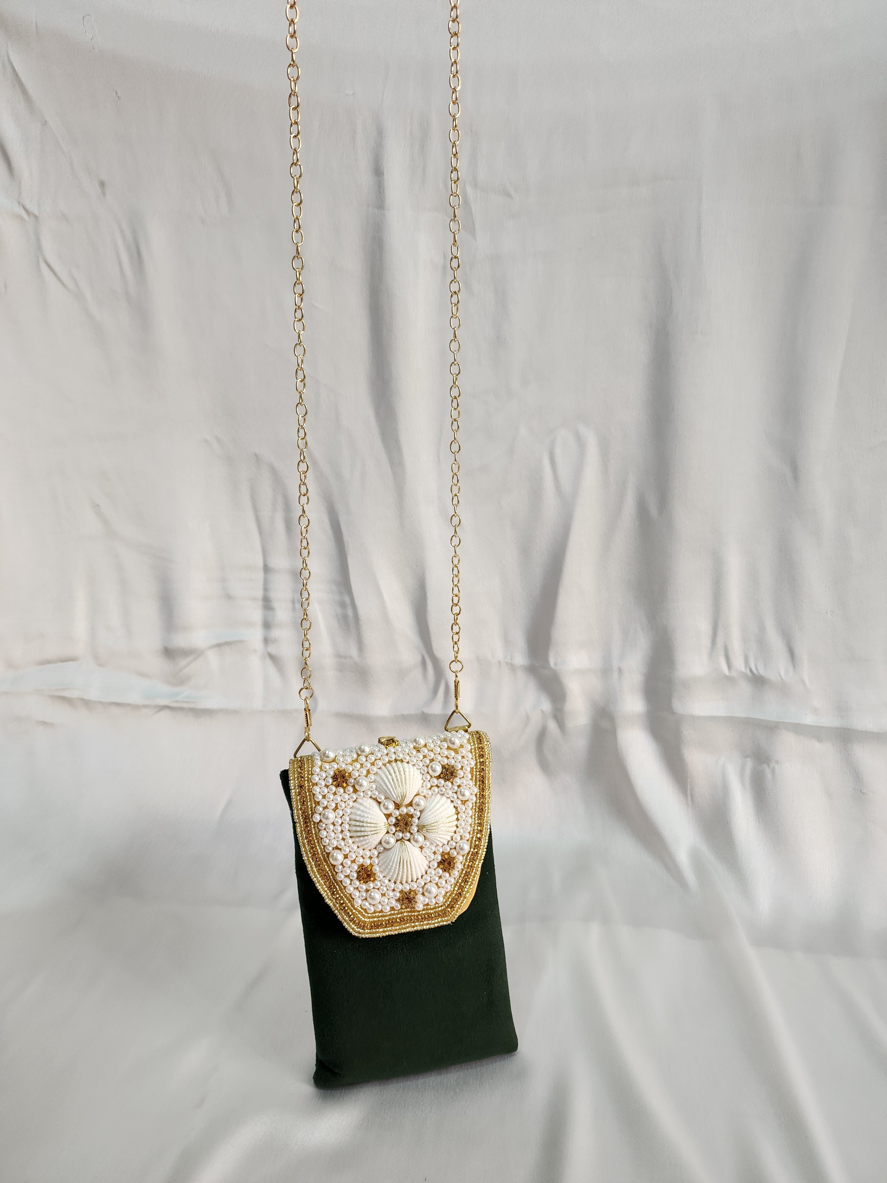 Velvet Crossbody Cell Phone sling  Bag - Green