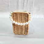 Wooden Rattan Bag with Pearl Sling