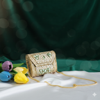 Kundan Stone Mini Clutch Purse - Golden Green