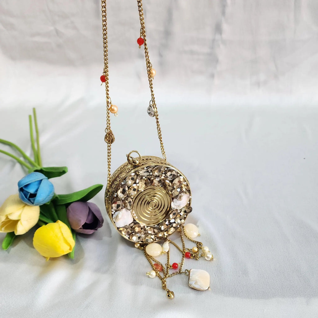 Crystal Mini Clutch Purse - Brass Golden