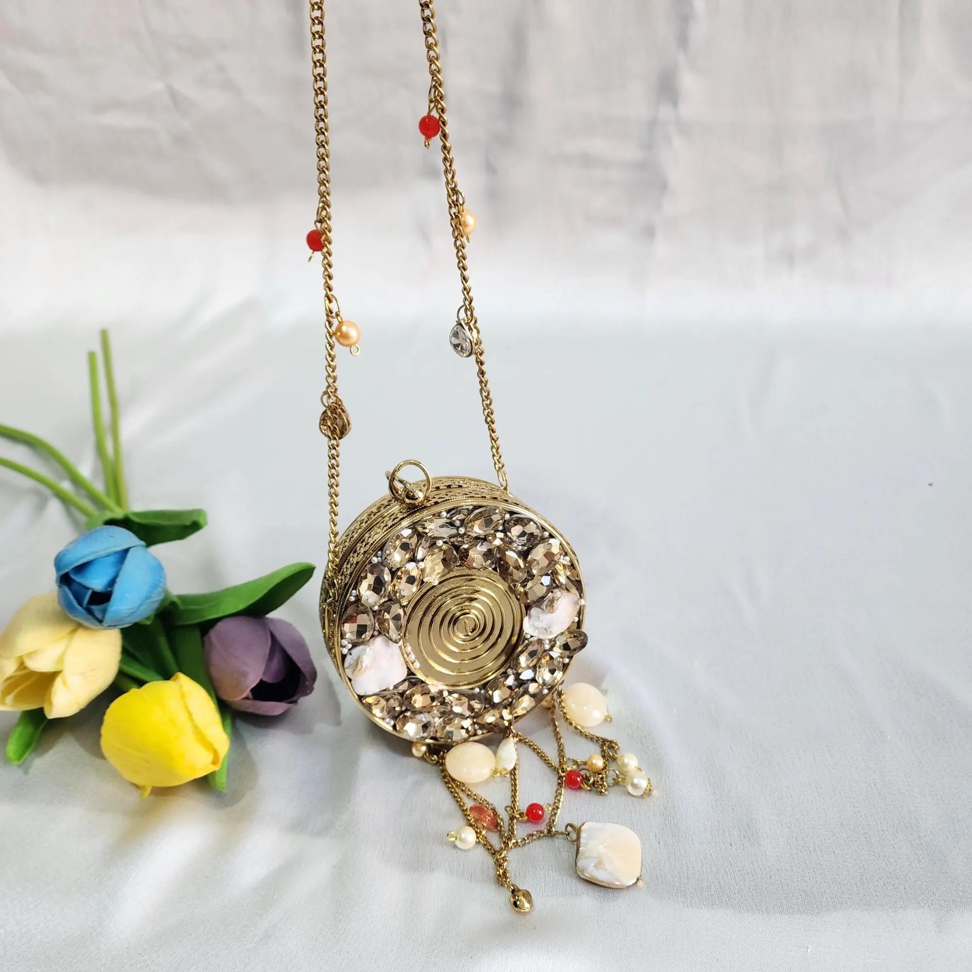 Crystal Mini Clutch Purse - Brass Golden