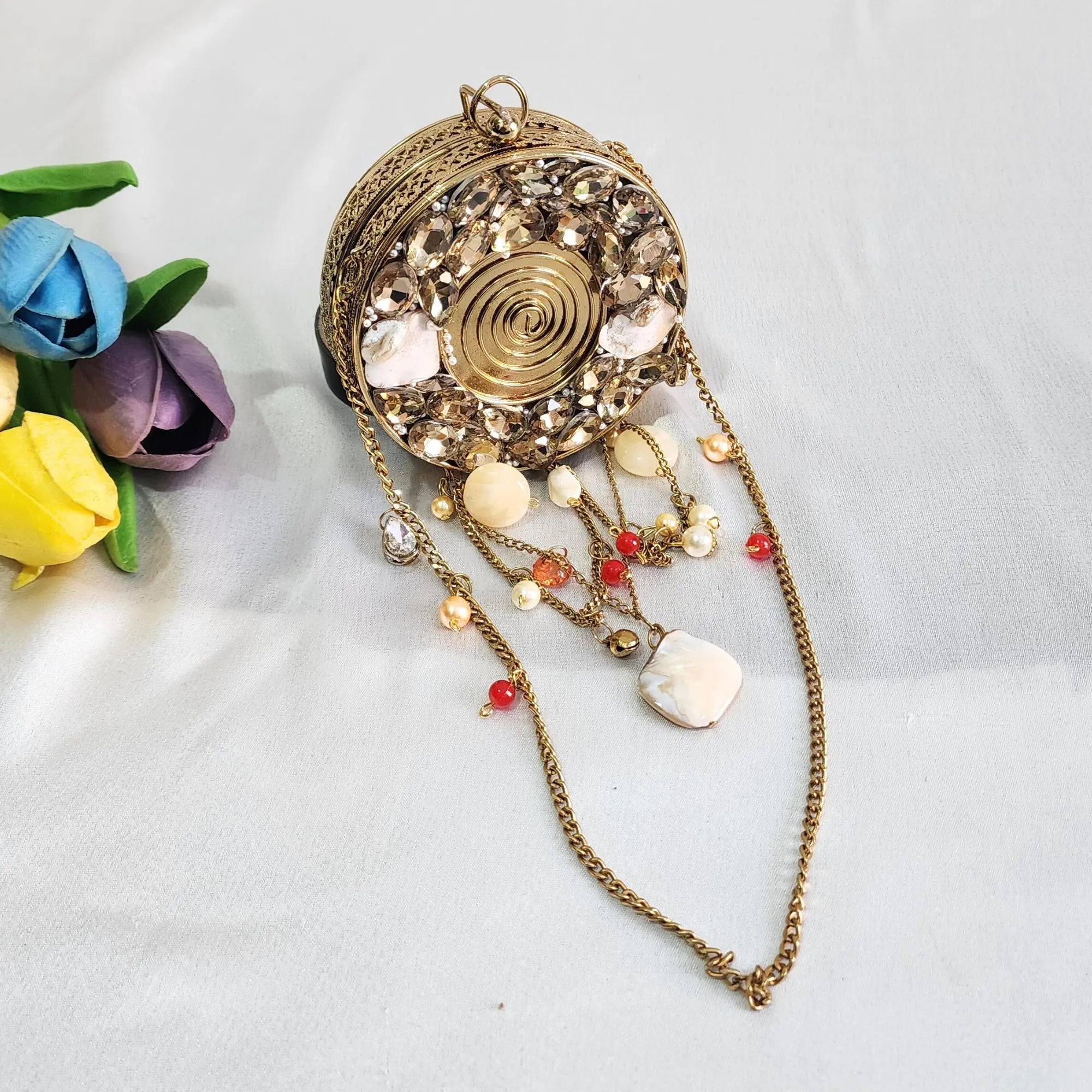 Crystal Mini Clutch Purse - Brass Golden