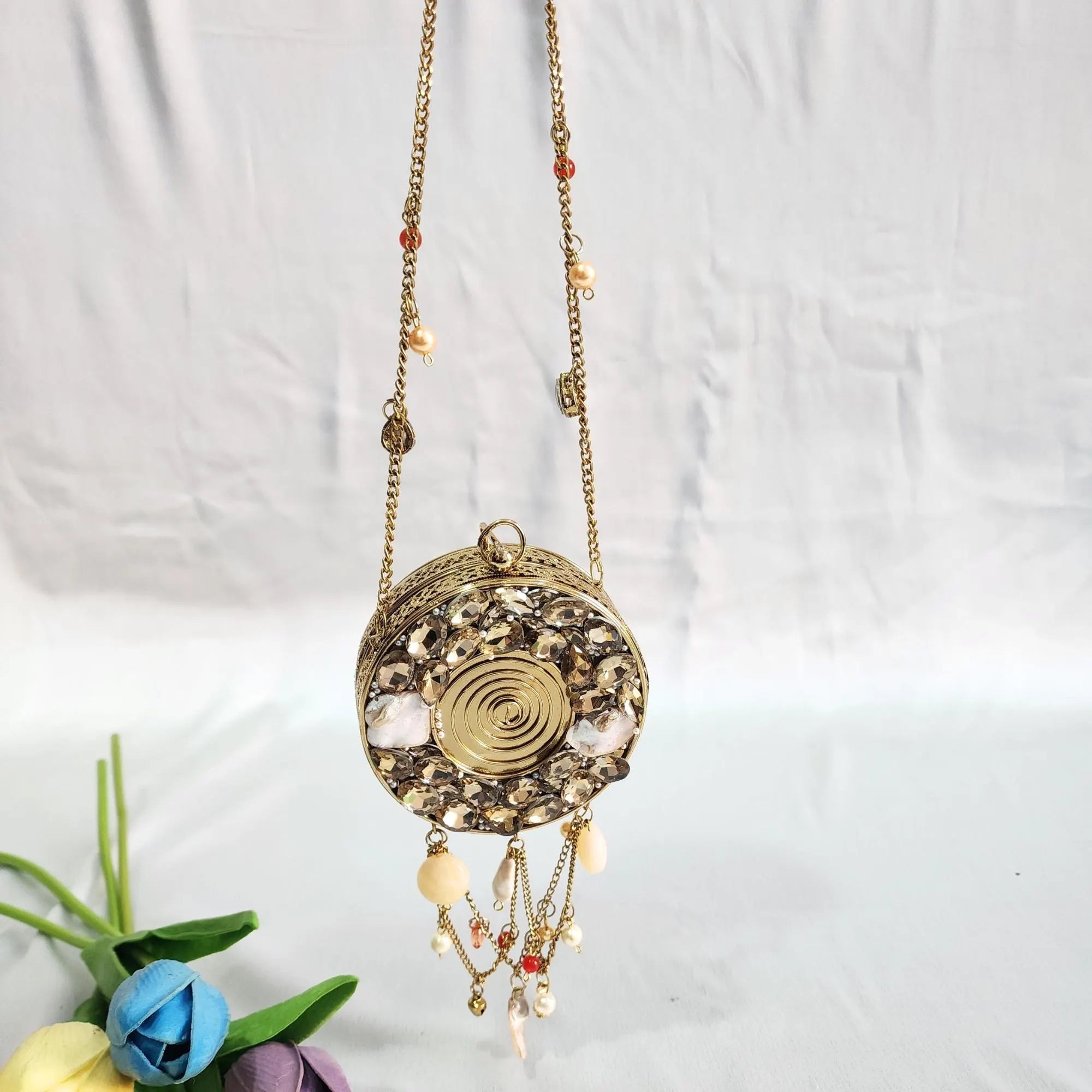 Crystal Mini Clutch Purse - Brass Golden