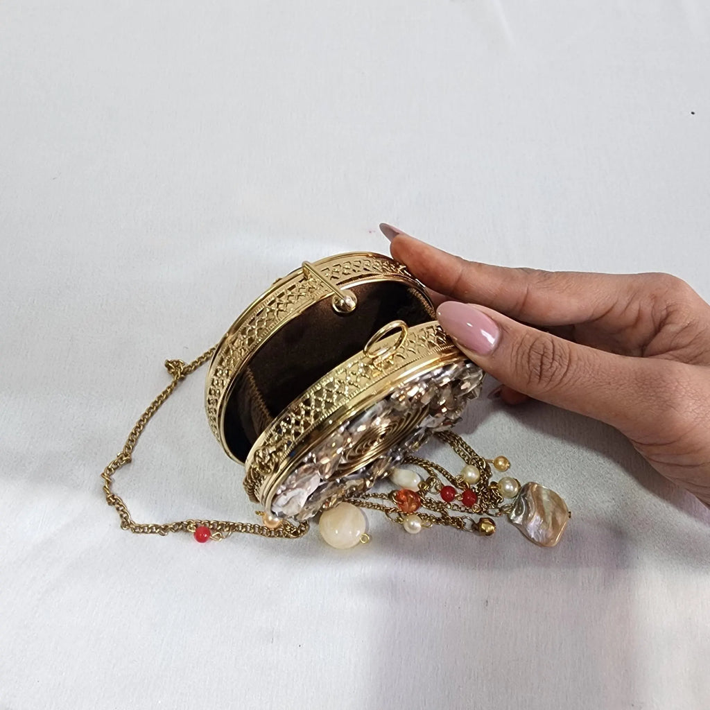 Crystal Mini Clutch Purse - Brass Golden