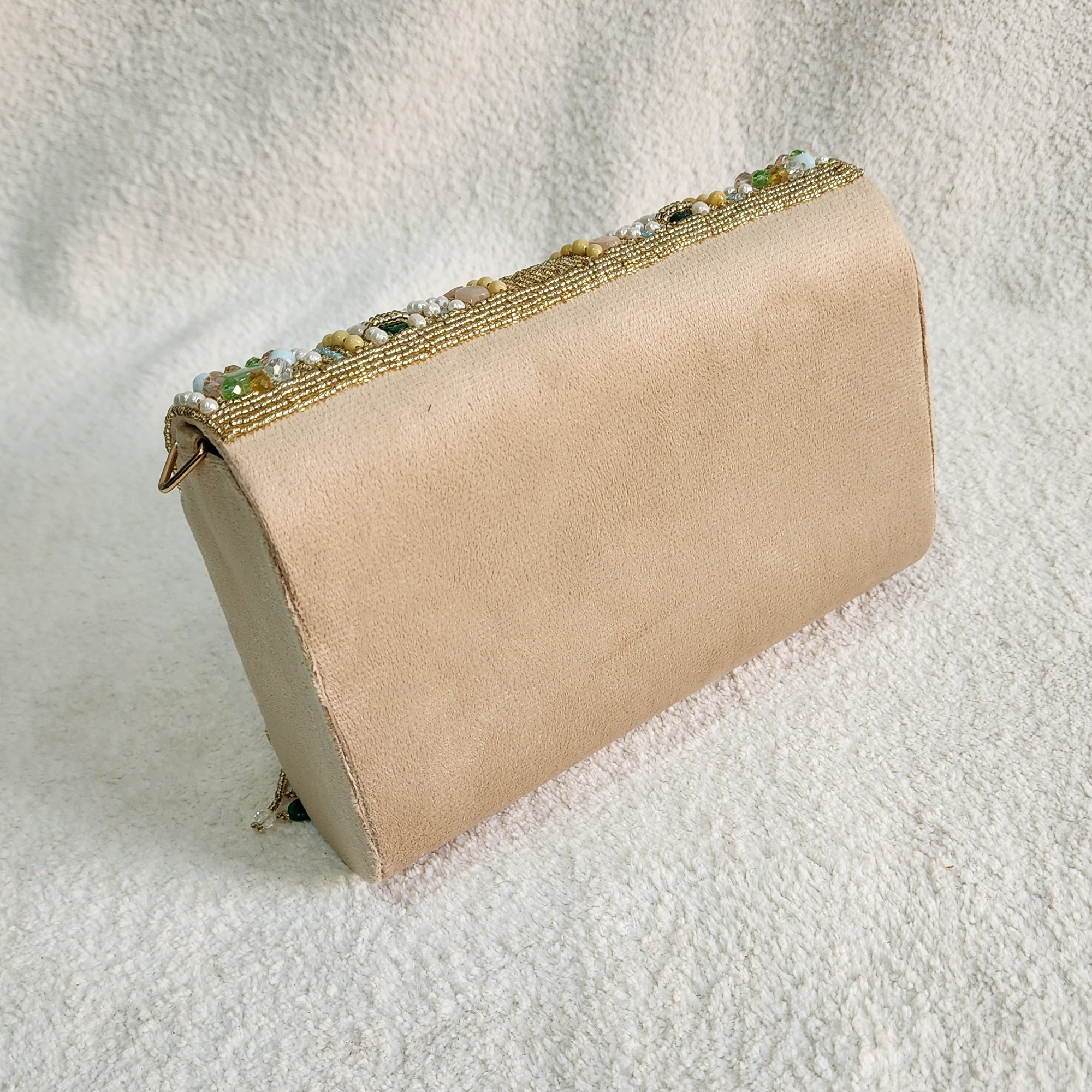 Handmade Beaded bag With Top Handle - Gold