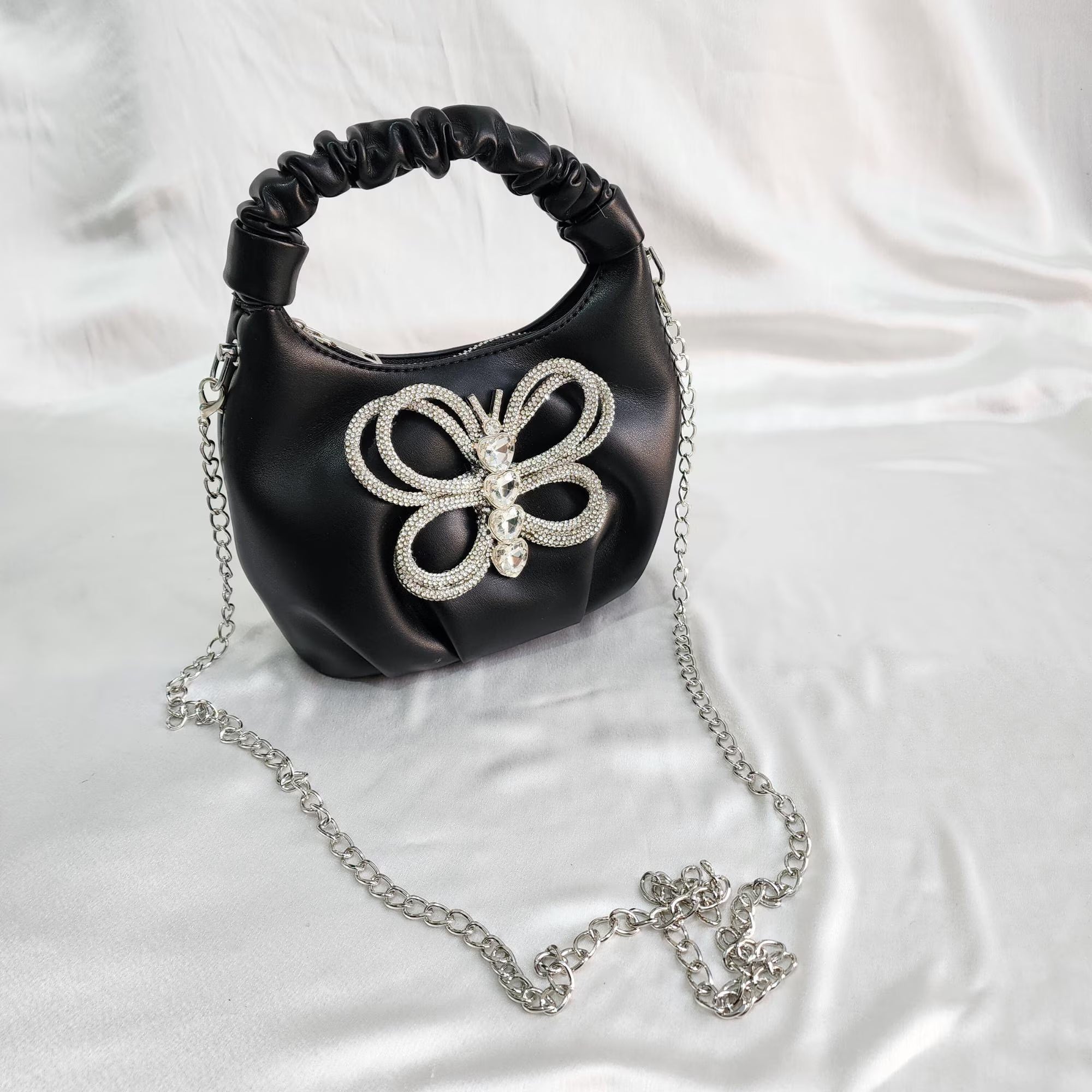 Crystal Beaded Mini Sling Bag - Black