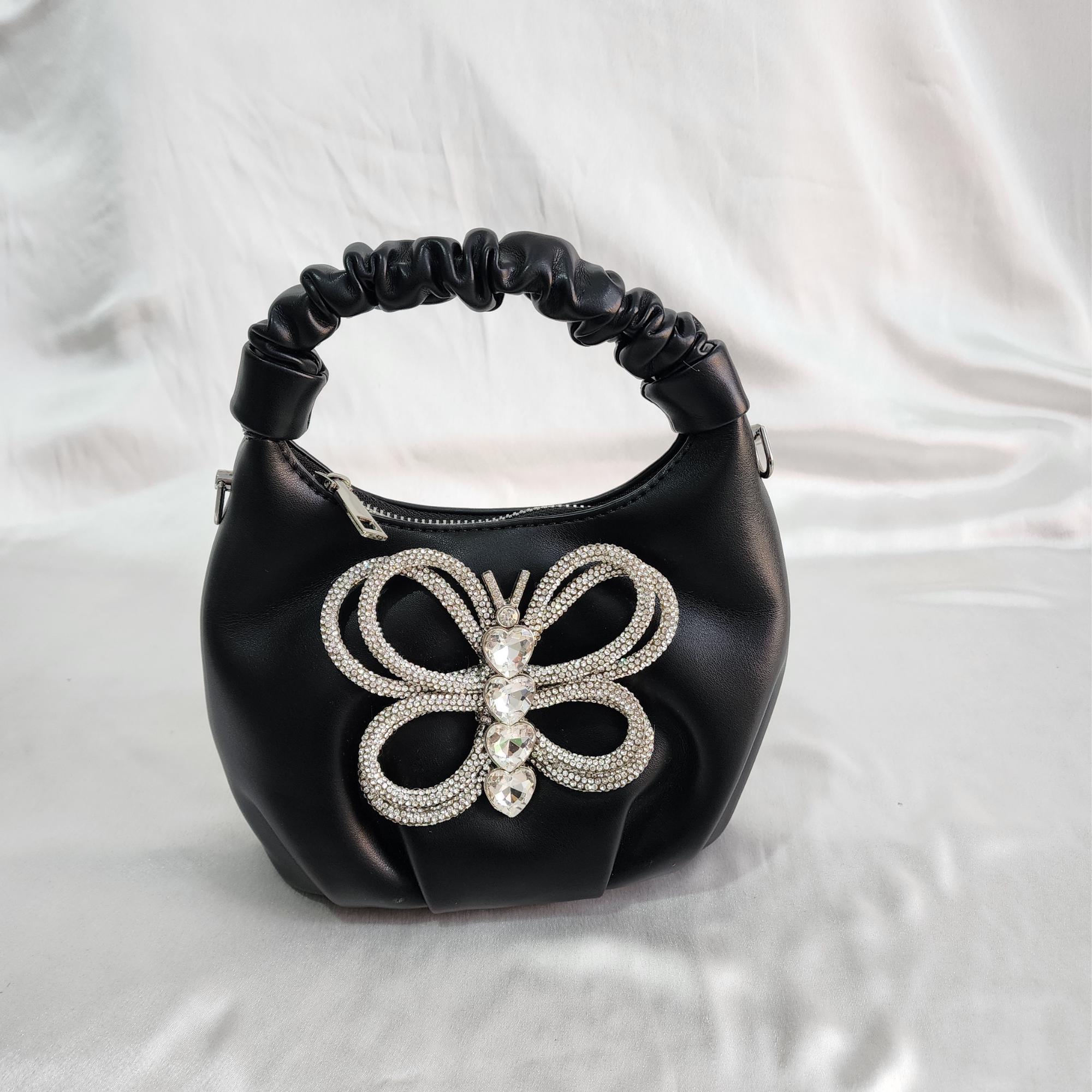 Crystal Beaded Mini Sling Bag - Black