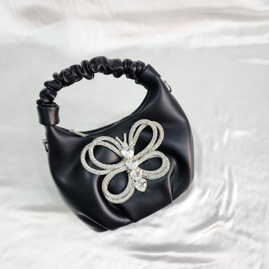 Crystal Beaded Mini Sling Bag - Black