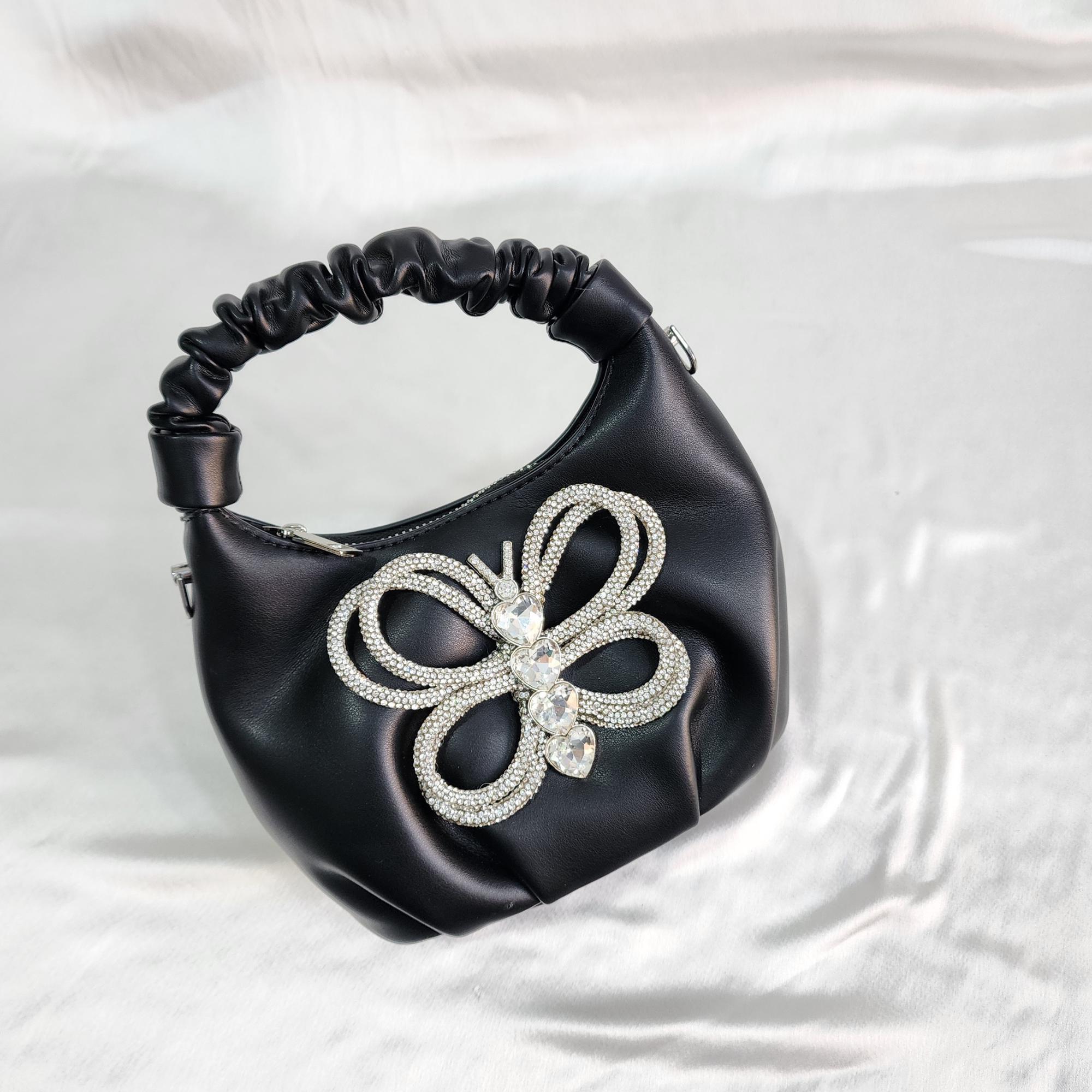 Crystal Beaded Mini Sling Bag - Black