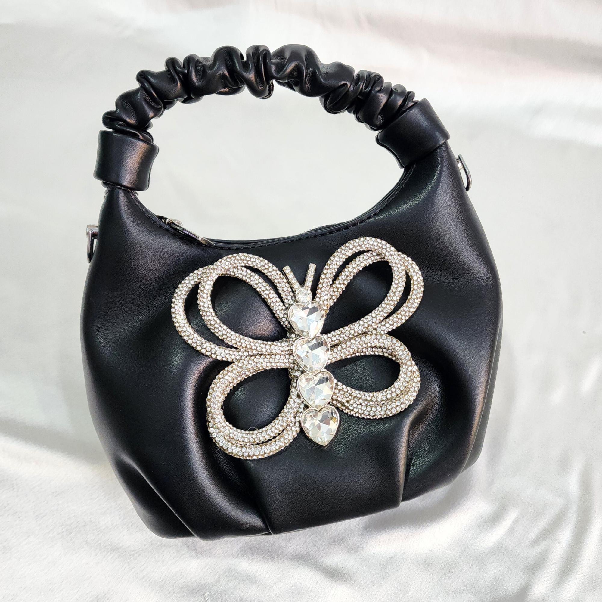 Crystal Beaded Mini Sling Bag - Black