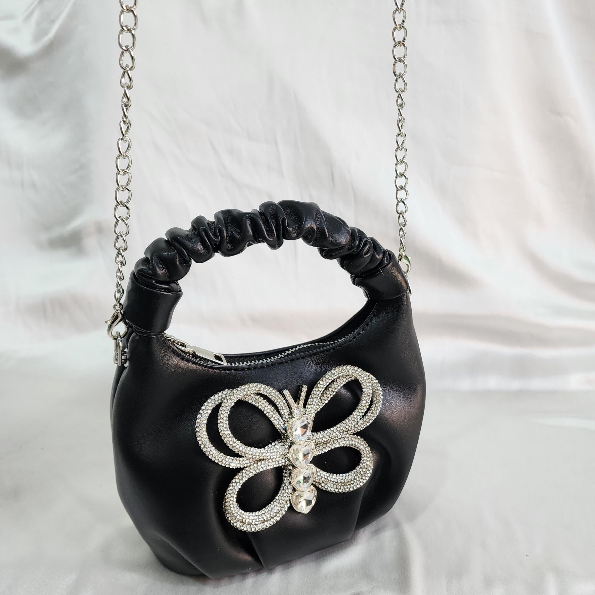 Crystal Beaded Mini Sling Bag - Black