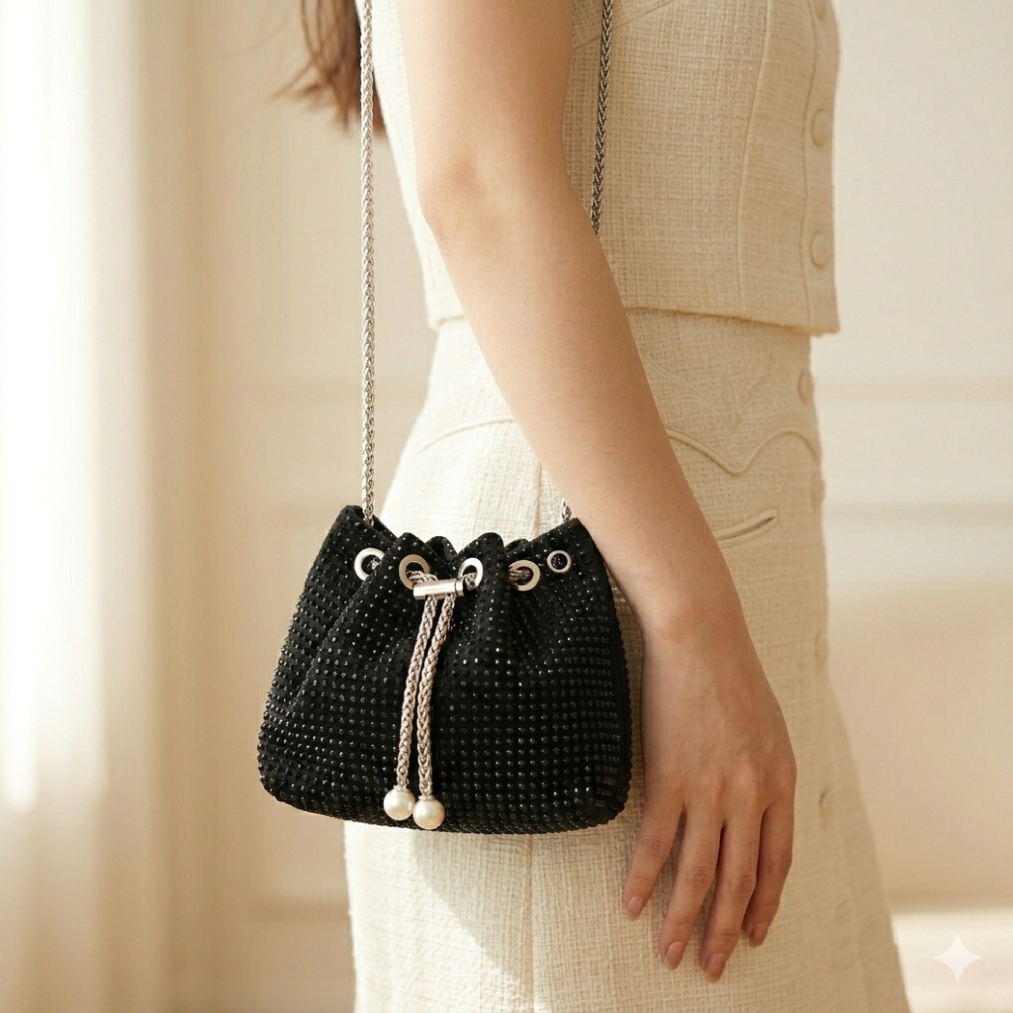 Sequence Beaded Sling Purse - Black