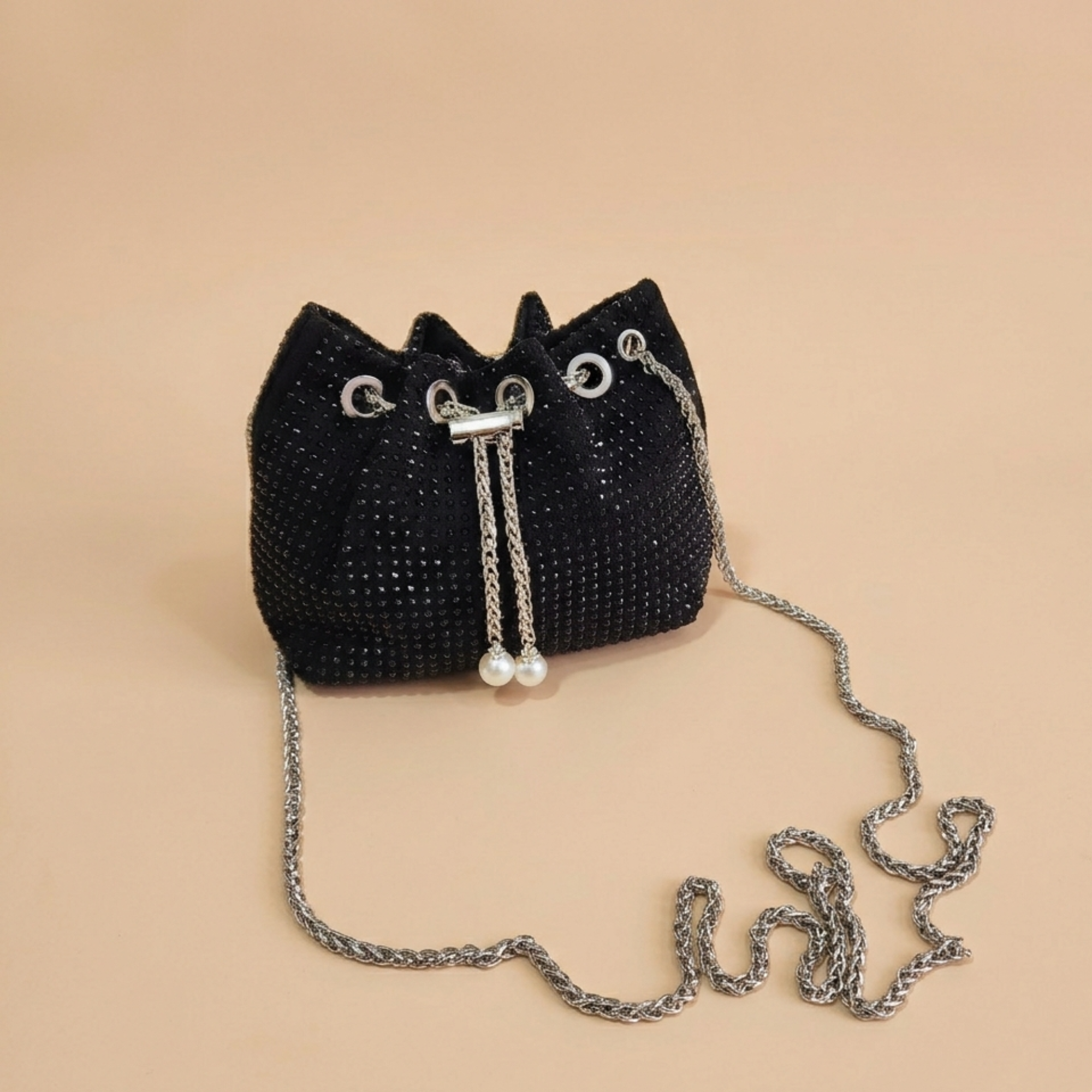 Sequence Beaded Sling Purse - Black
