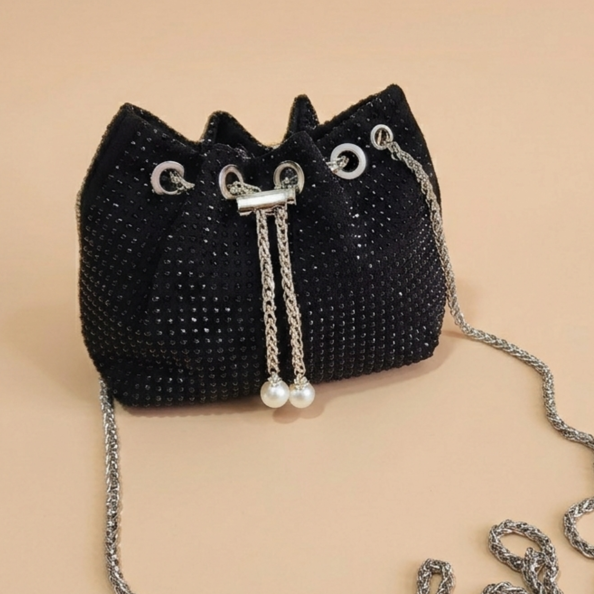 Sequence Beaded Sling Purse - Black