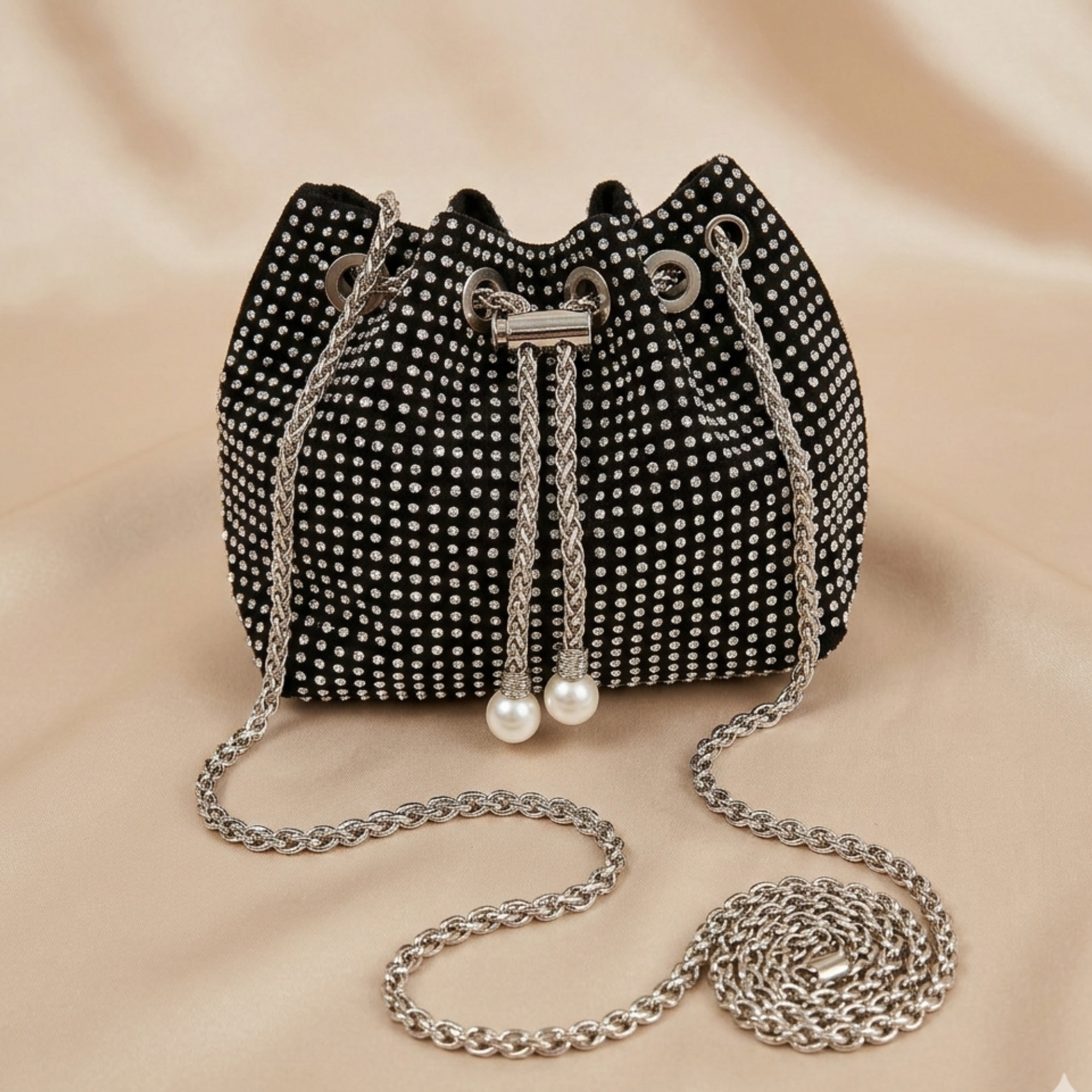 Sequence Beaded Sling Purse - Black n Silver