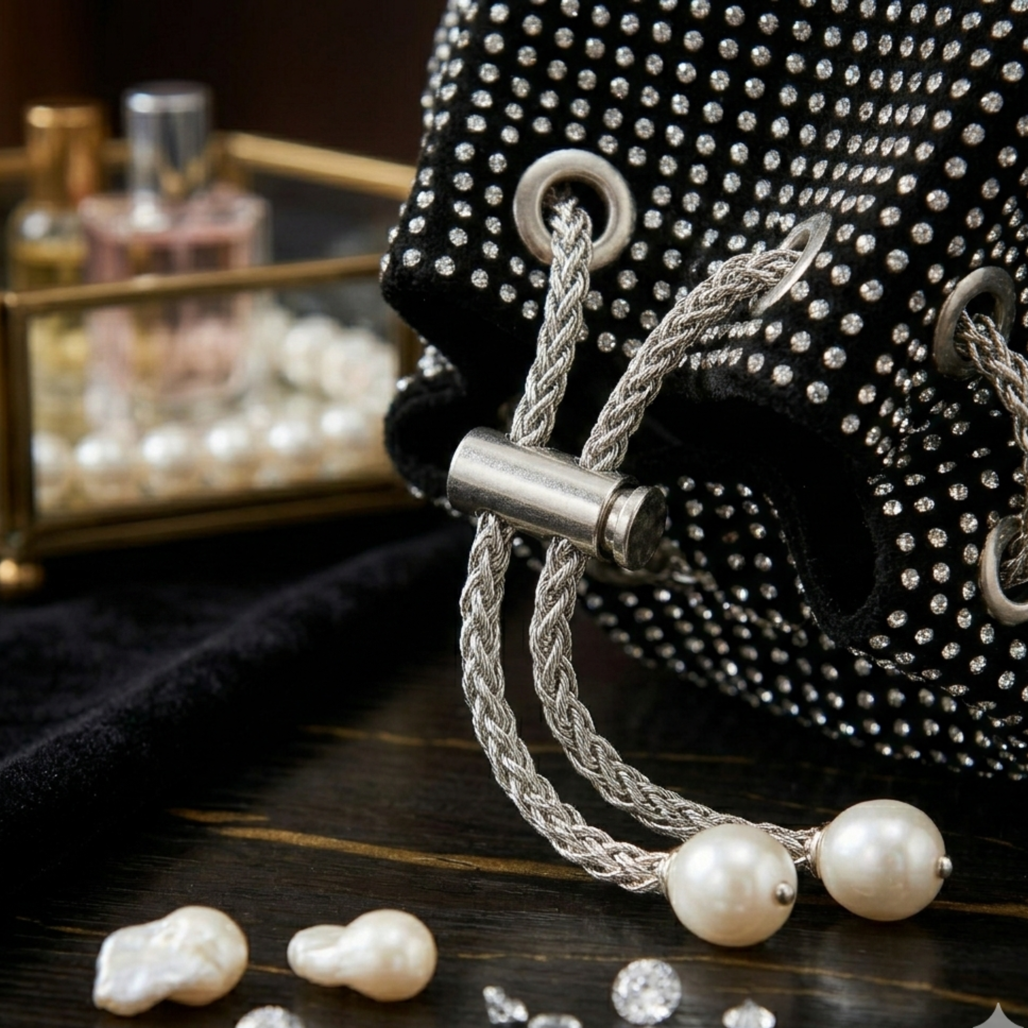Sequence Beaded Sling Purse - Black n Silver