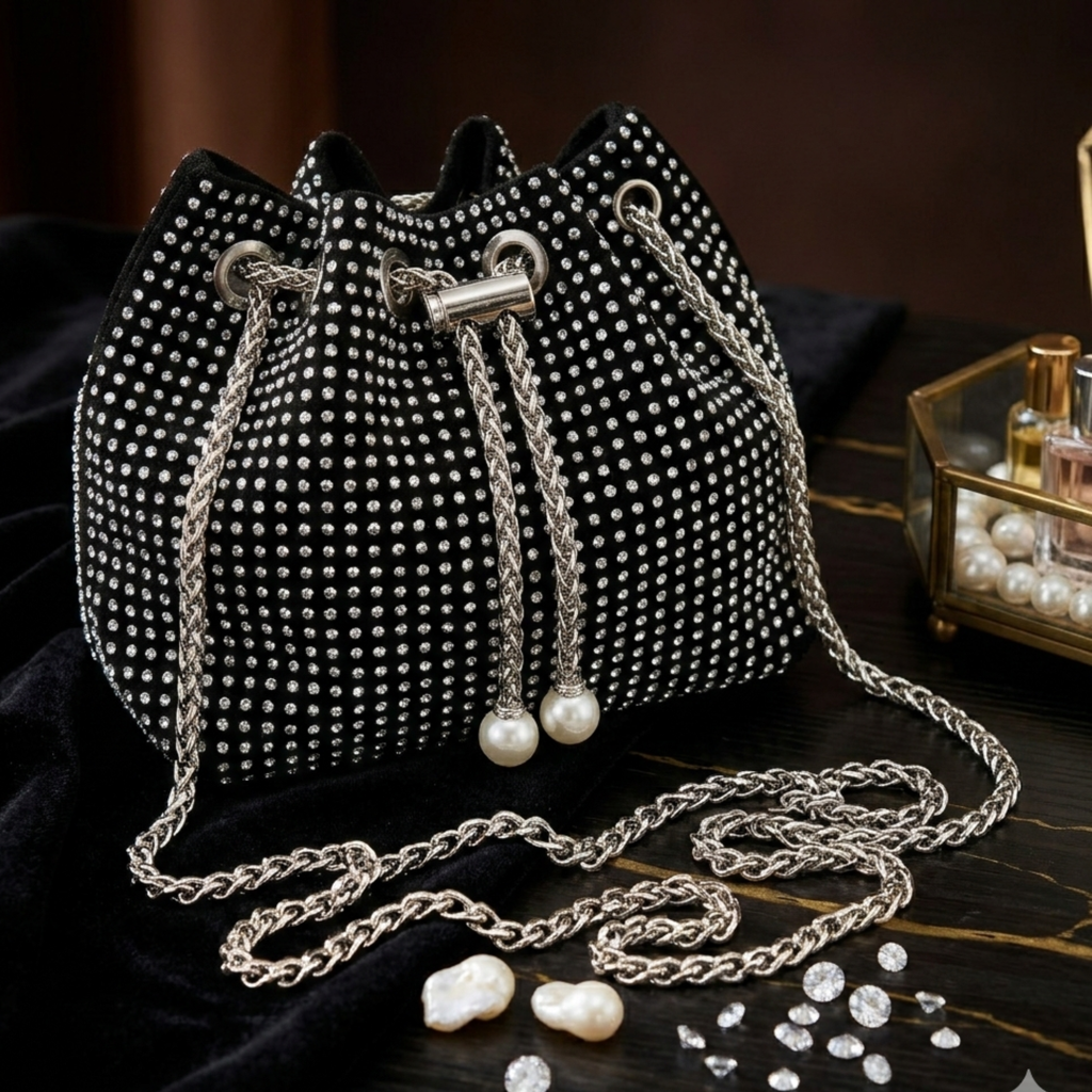 Sequence Beaded Sling Purse - Black n Silver
