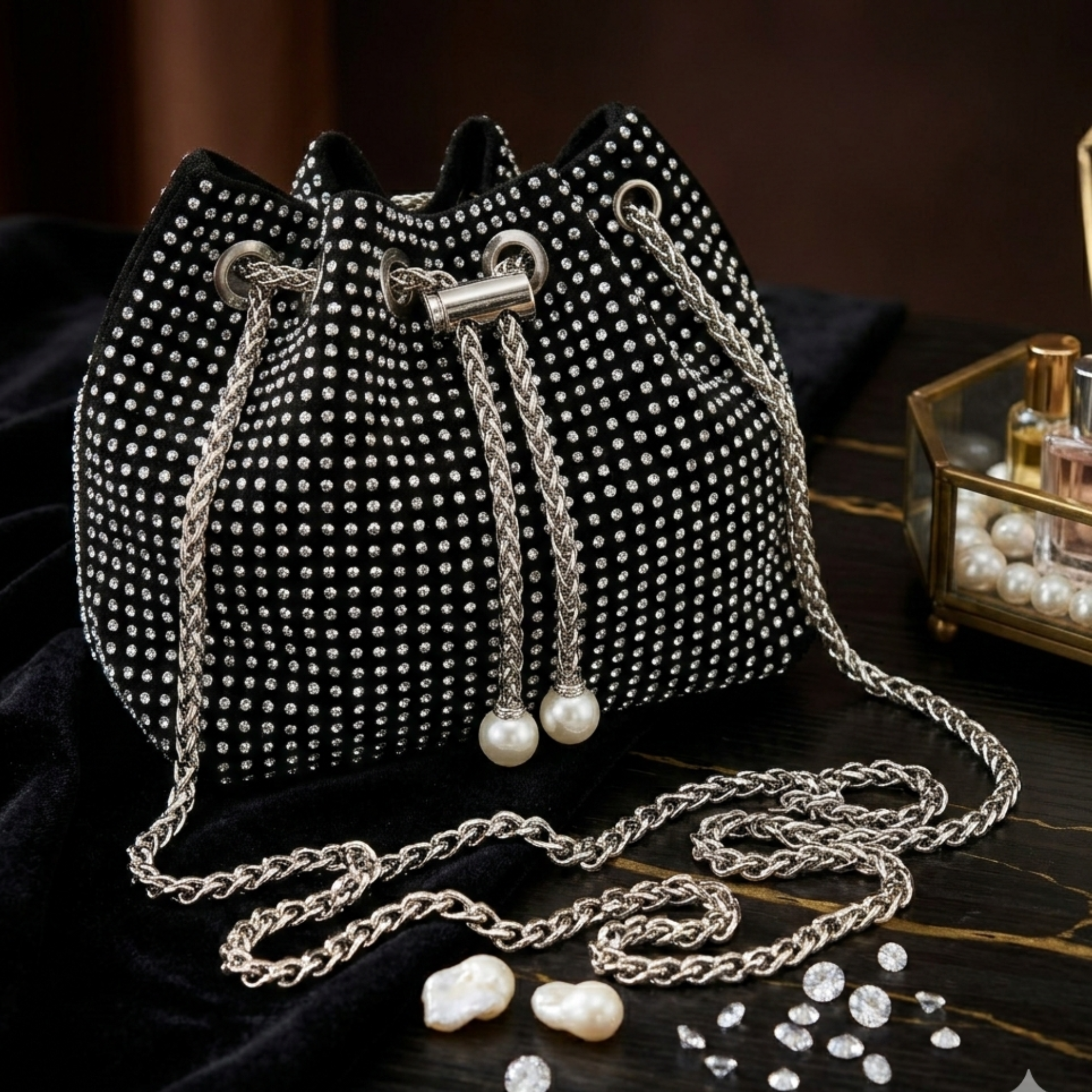 Sequence Beaded Sling Purse - Black n Silver