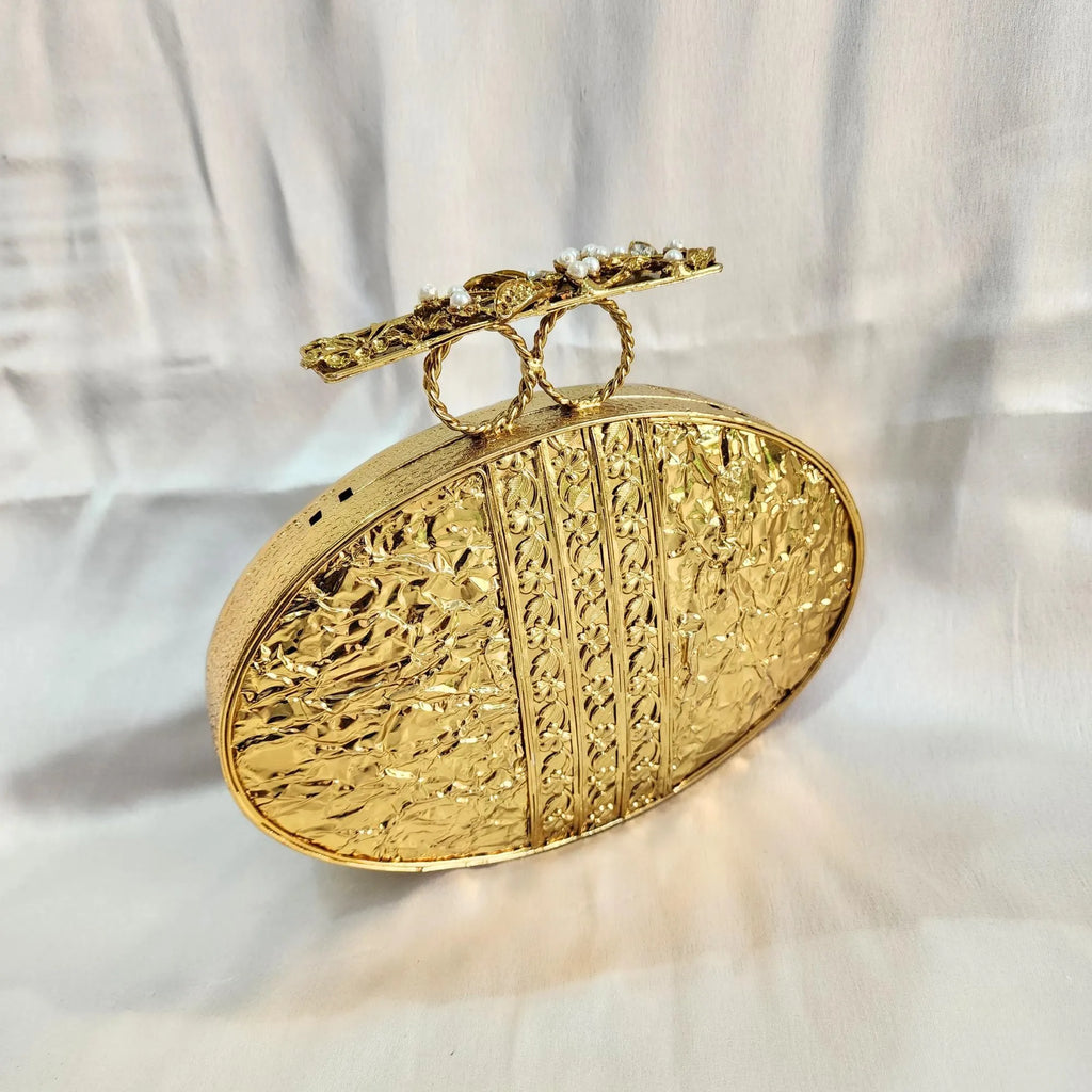 Pearl Clutch with Sling - White & Gold