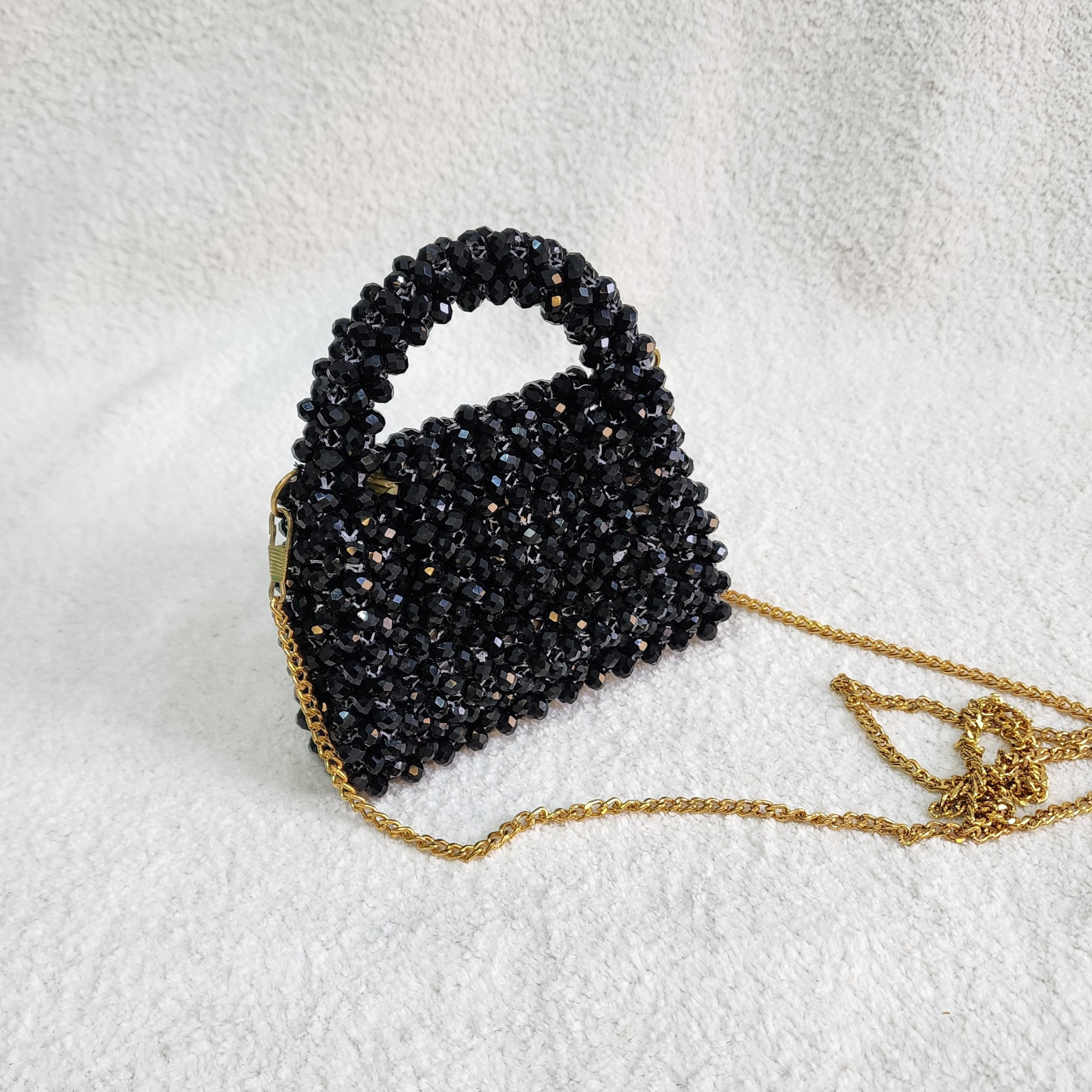 Black Crystal Beaded Bag with Sling Evening Party Wear