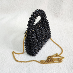 Black Crystal Beaded Bag with Sling Evening Party Wear