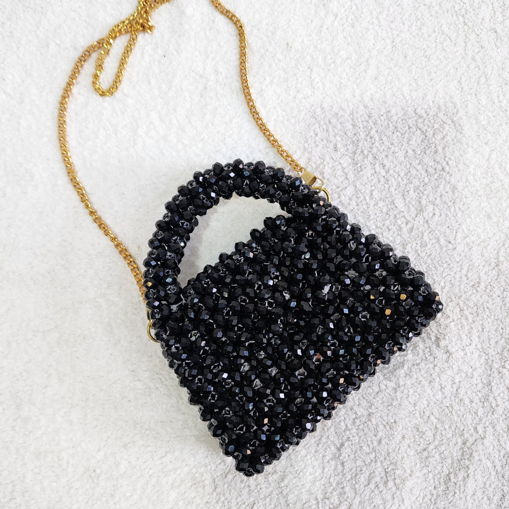 Black Crystal Beaded Bag with Sling Evening Party Wear