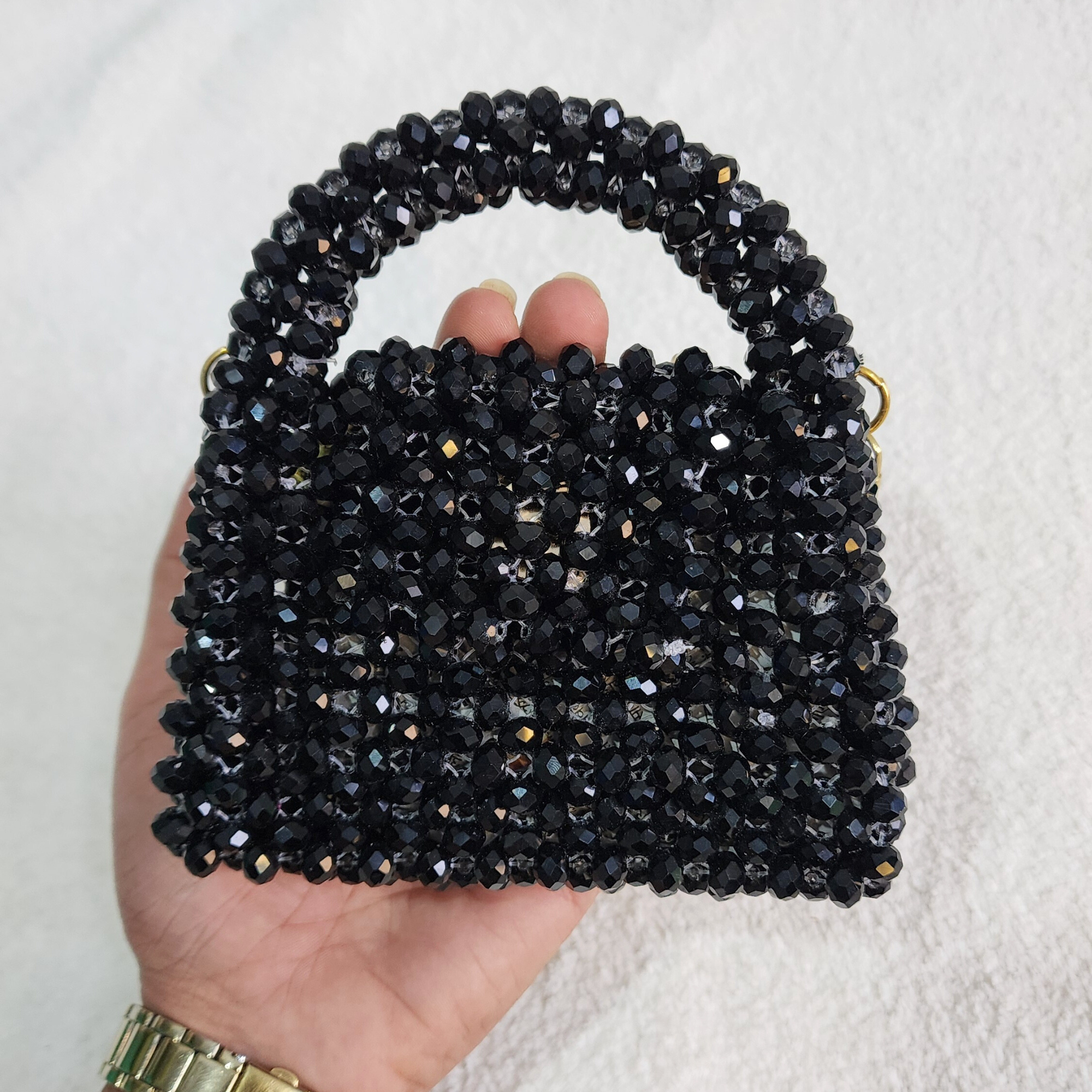 Black Crystal Beaded Bag with Sling Evening Party Wear