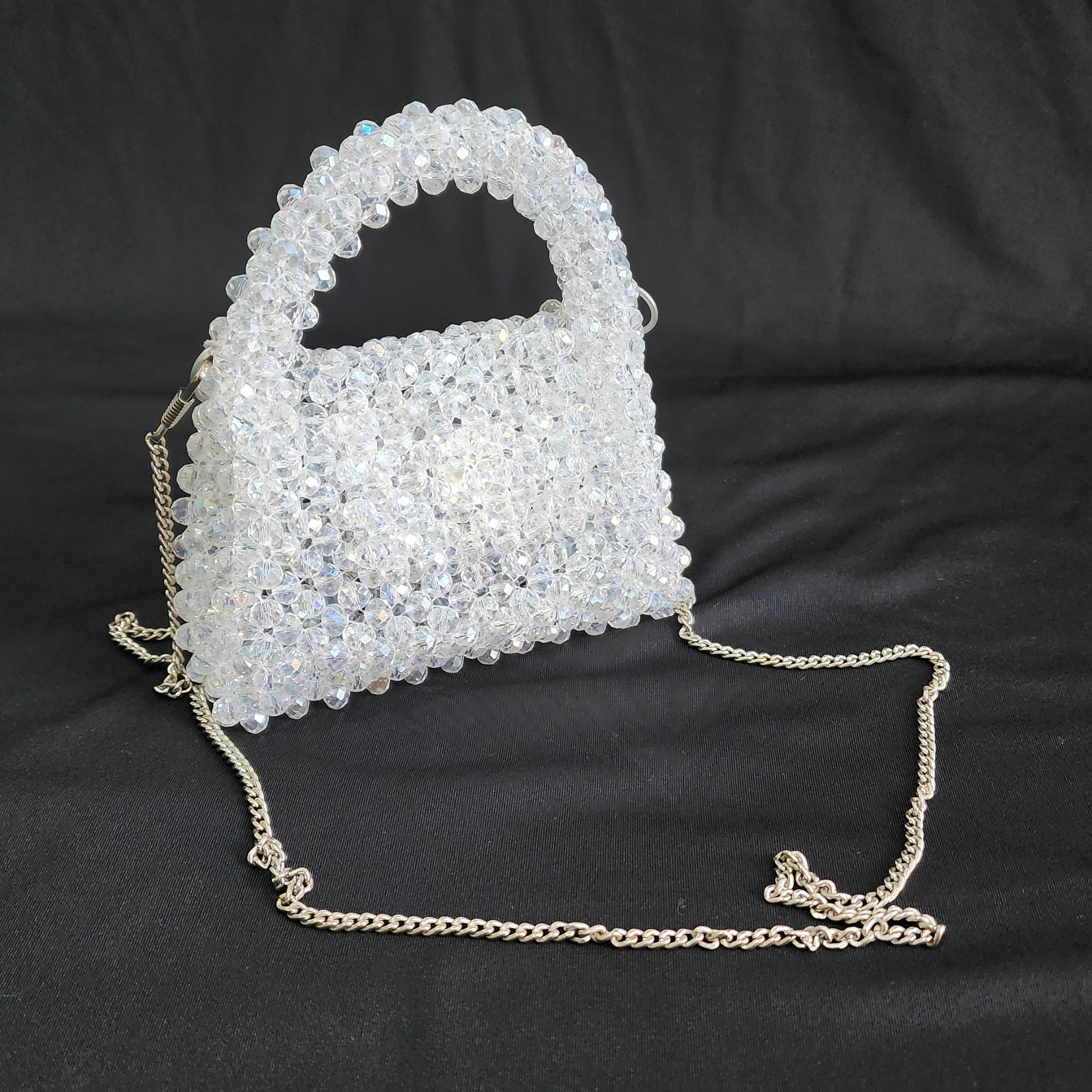 Silver Crystal Bag with Sling Evening Party Wear