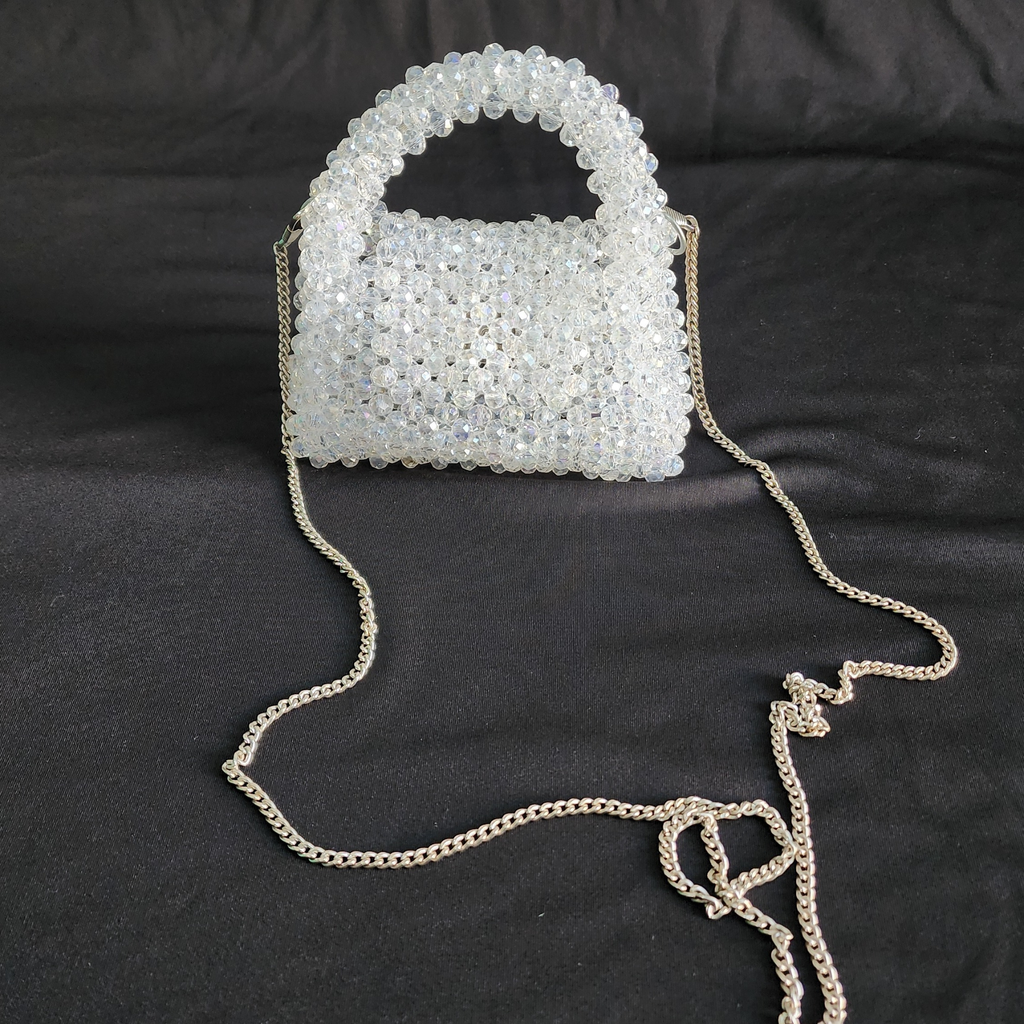 Silver Crystal Bag with Sling Evening Party Wear
