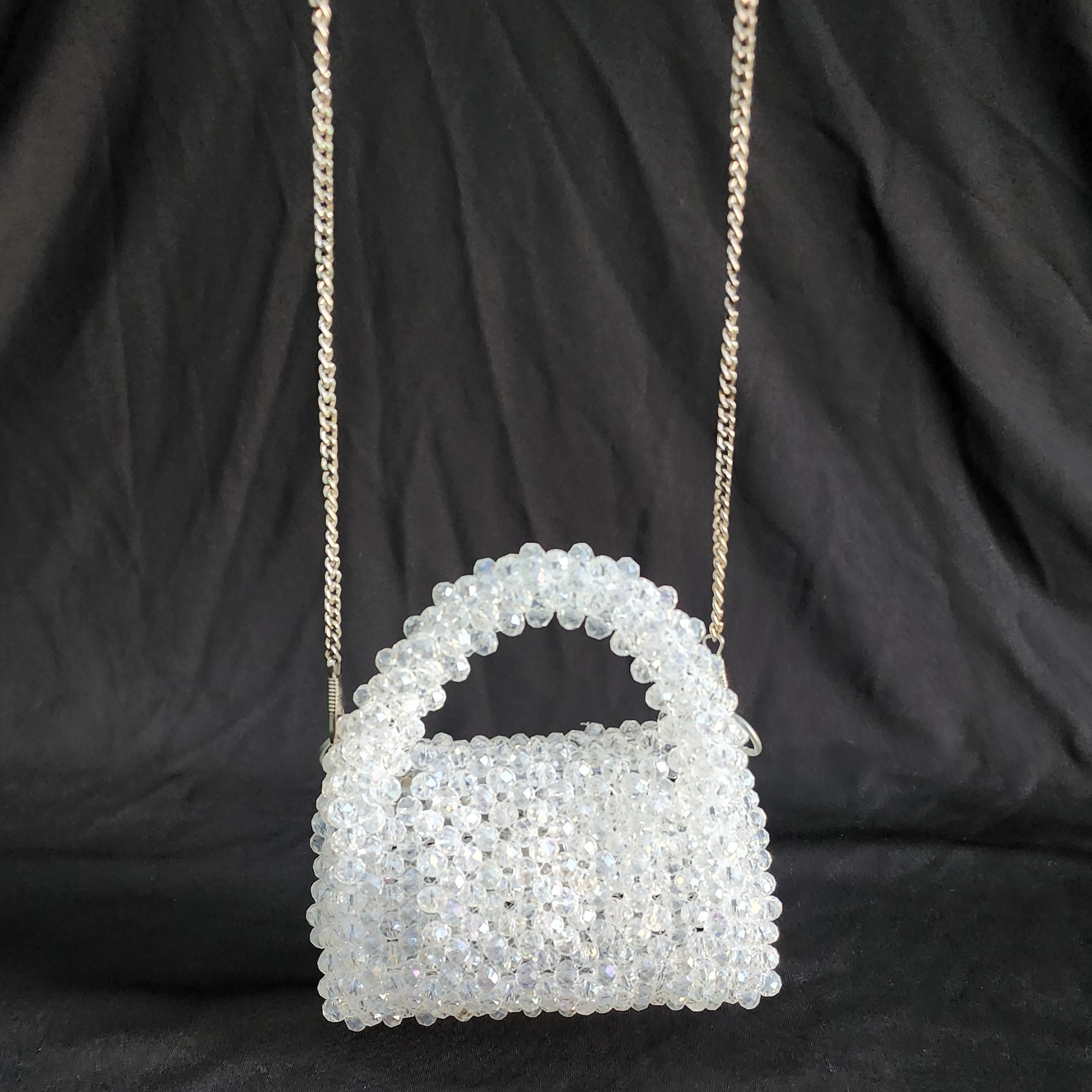 Silver Crystal Bag with Sling Evening Party Wear