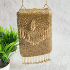 Handmade Crystal Beaded Mobile Phone Bag Golden