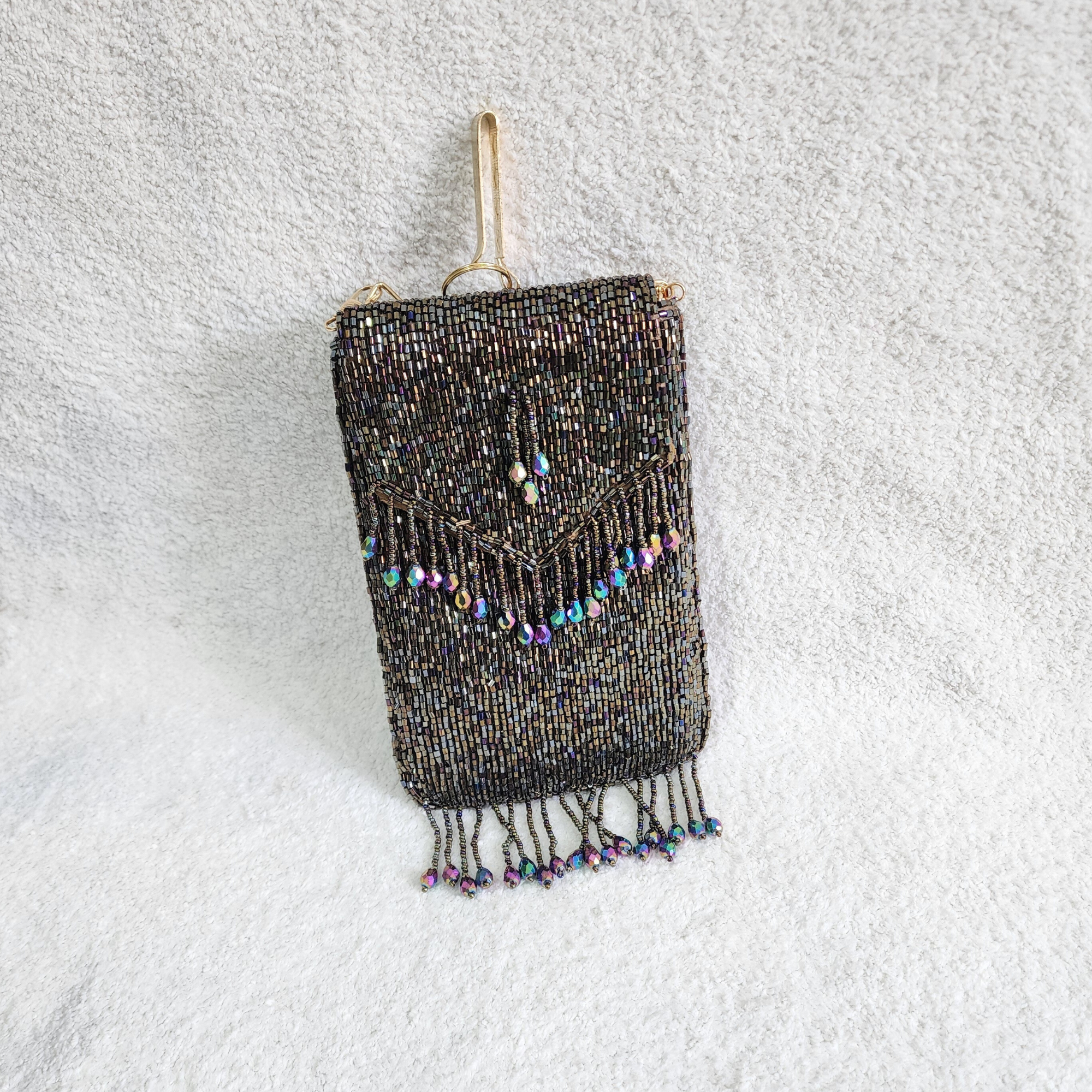Handmade Crystal Beaded Mobile Phone Bag Black