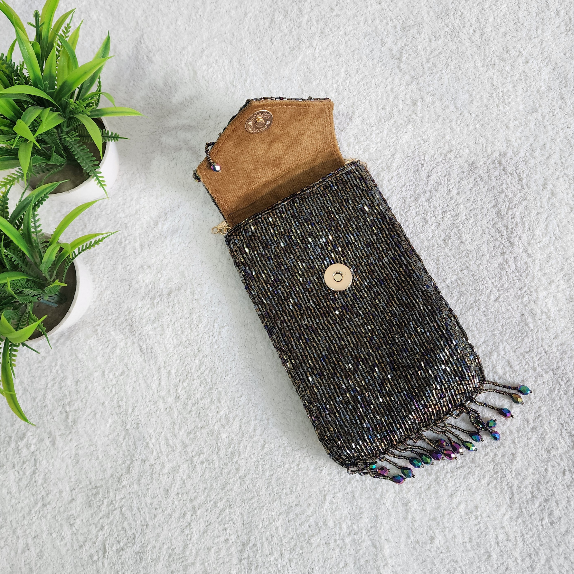 Handmade Crystal Beaded Mobile Phone Bag Black