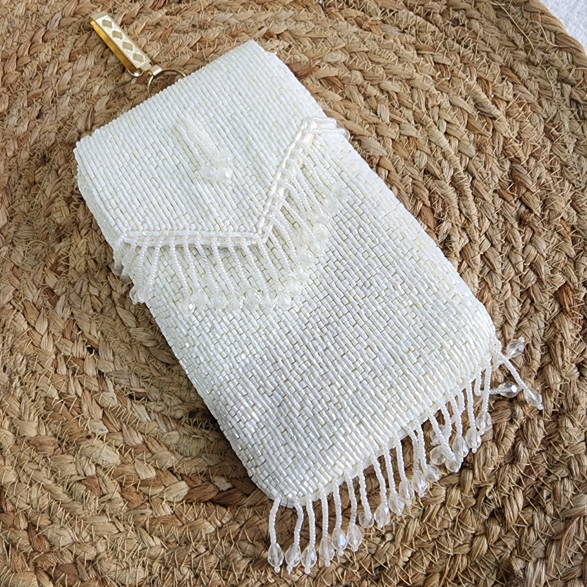 Handmade Crystal Beaded Mobile Phone Bag White