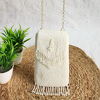 Handmade Crystal Beaded Mobile Phone Bag White