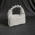 Beaded Hand Bag with Pearl and Sling - Silver