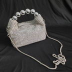 Beaded Hand Bag with Pearl and Sling - Silver