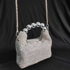 Beaded Hand Bag with Pearl and Sling - Silver