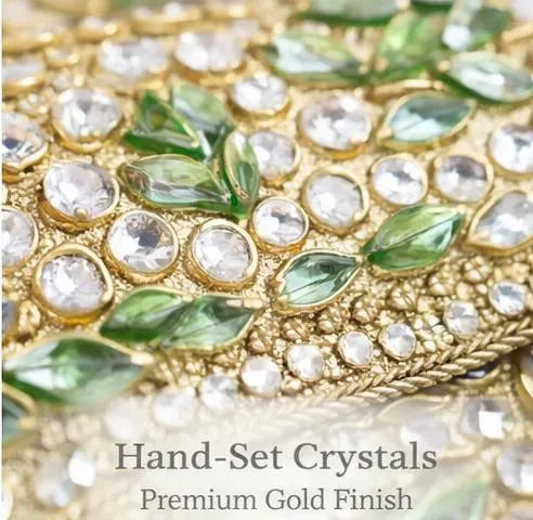 Kundan Stone Mini Clutch Purse - Golden Green