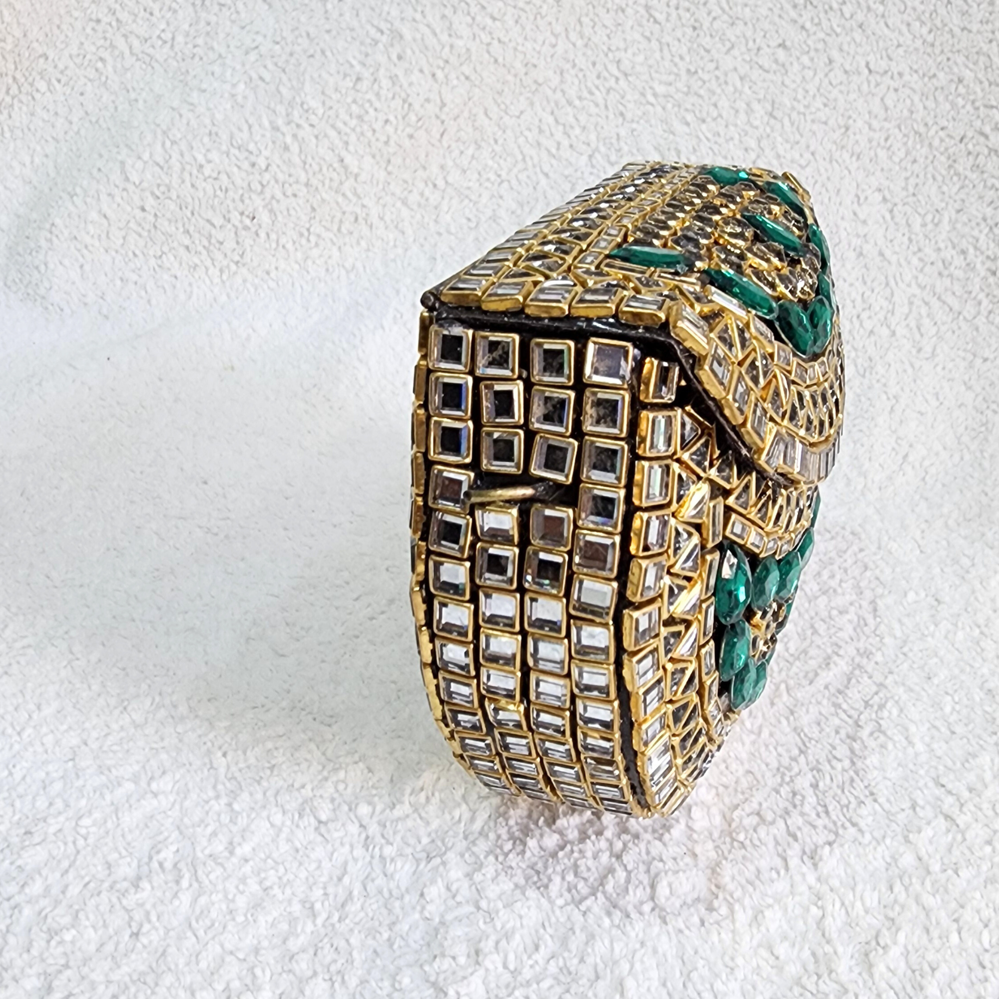 Kundan Brass Brass Clutch Green and Gold