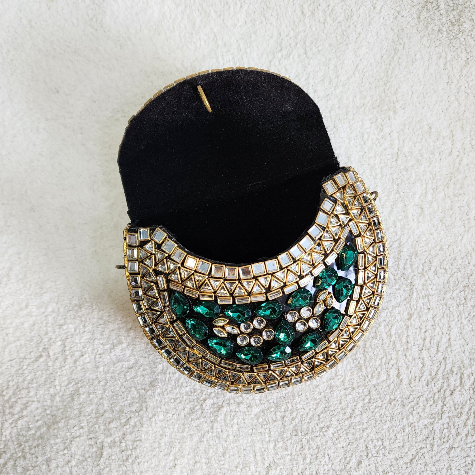 Kundan Brass Brass Clutch Green and Gold