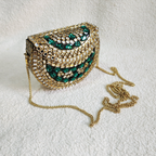 Kundan Brass Brass Clutch Green and Gold
