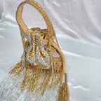 Embroidered Fringe Potli Bag - Gold Silver