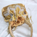 Embroidered Fringe Potli Bag - Gold Silver