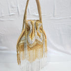 Embroidered Fringe Potli Bag - Gold Silver